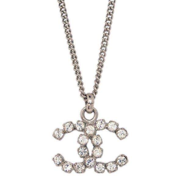 Chanel CC Chain Necklace Pendant Rhinestone Silver 04V 194971 - Picture 1 of 4